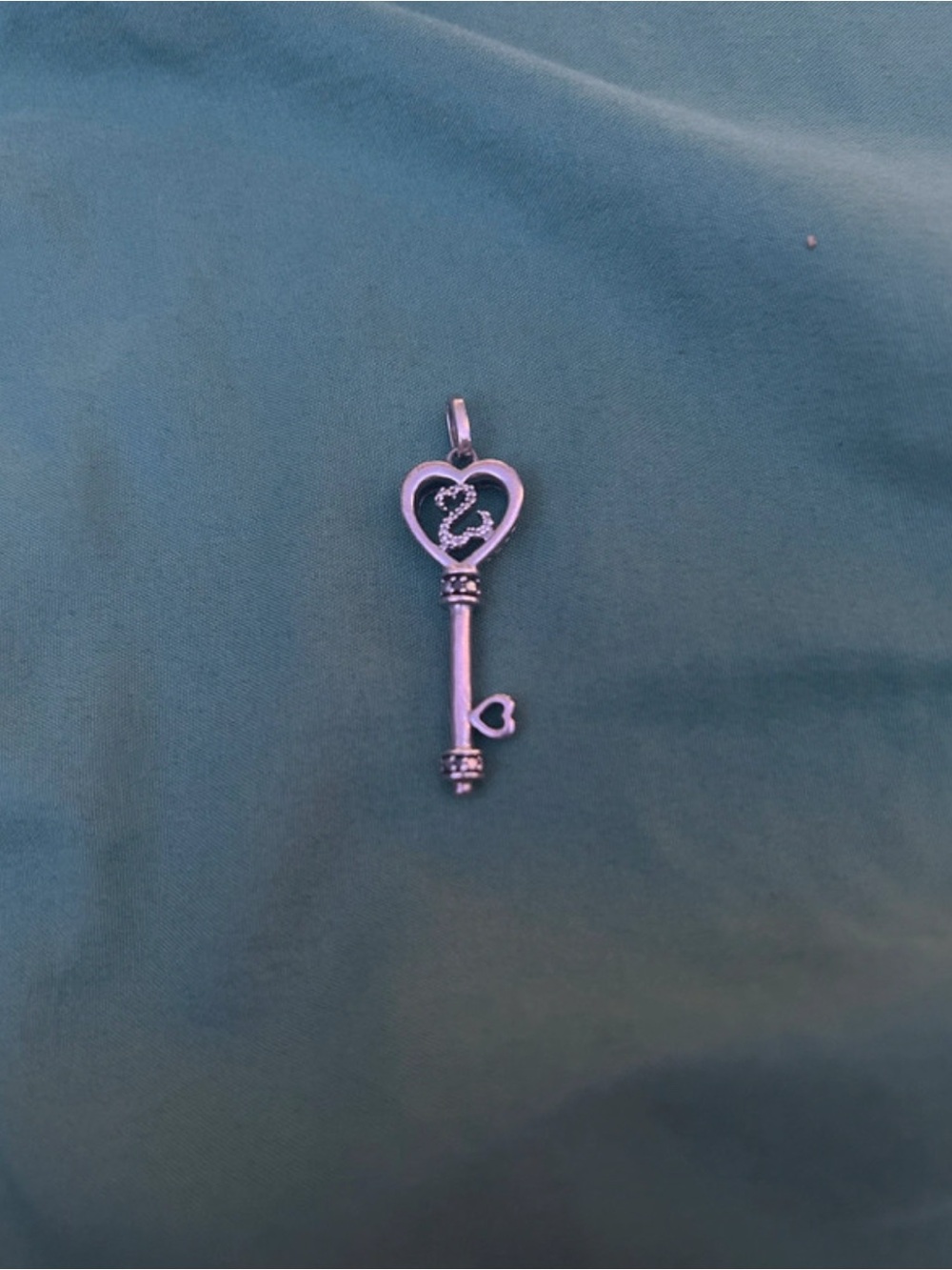 Sterling-Style Heart Key Pendant Bracelet Charm - Silver